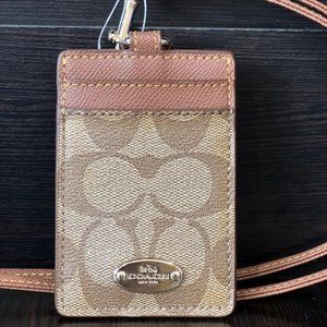 Coach Id Lanyard Signature Coated Canvas Leather - Khaki / Saddle 63274